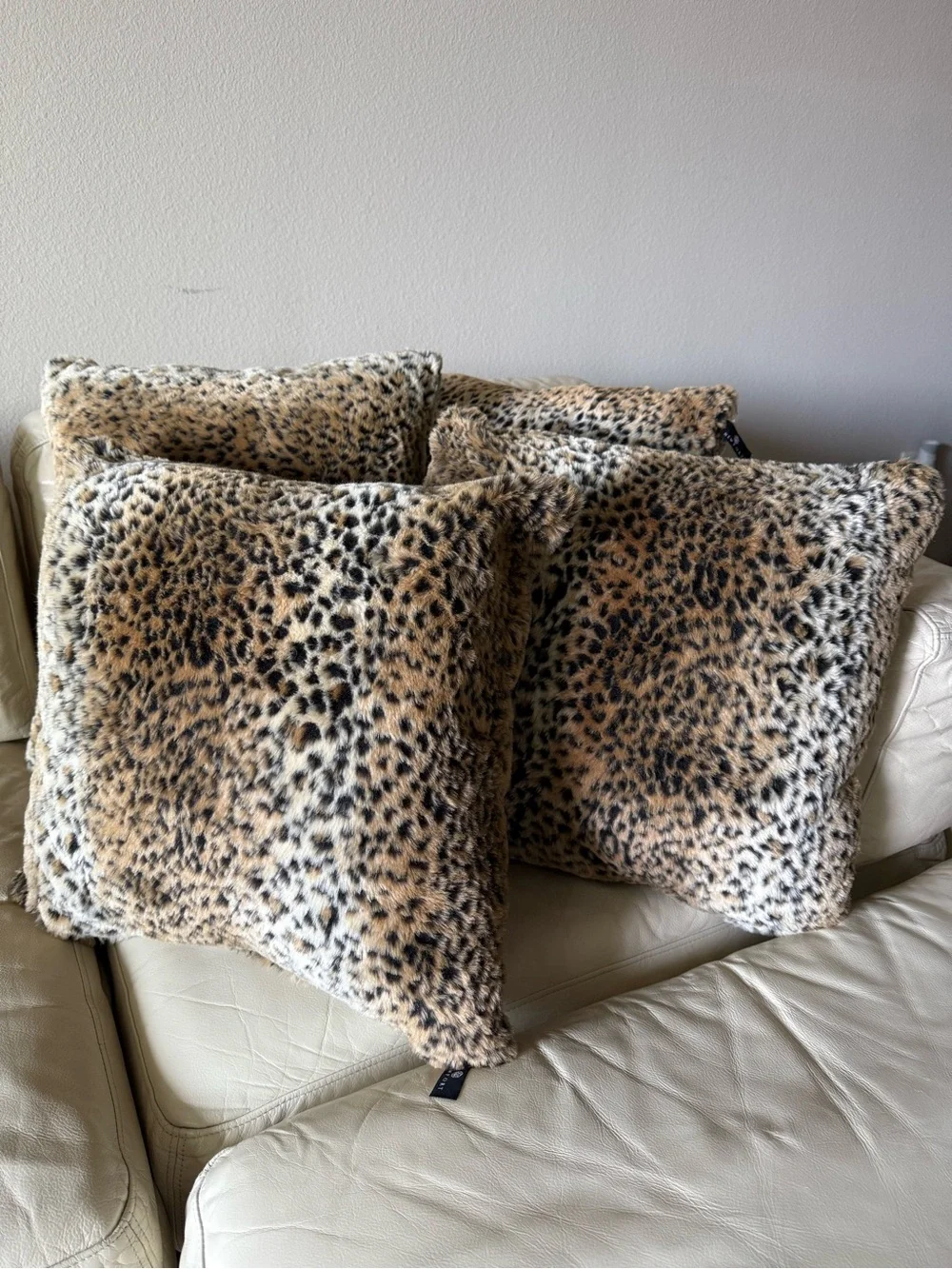 Leopard Print Faux Fur Throw Pillows - Set of 4